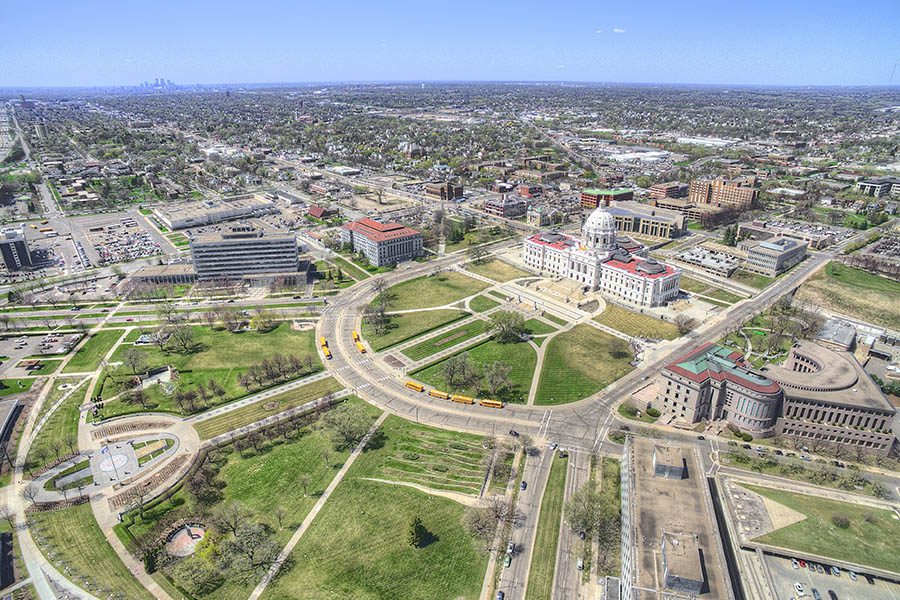 Minnesota - Aerial Drone View of State Capitol St. Paul, Minnesota and Surrounding Locations, Cities and Suburbs